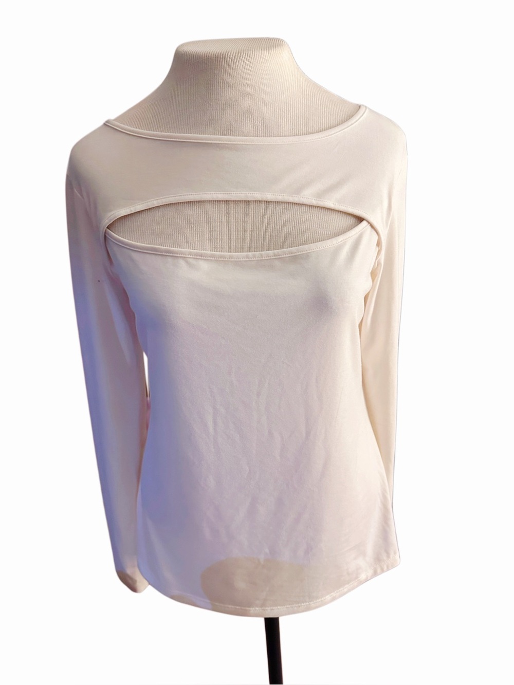 Nine West Cream Twist Front Keyhole Top Women’s Large Long Sleeve Stretch Blouse